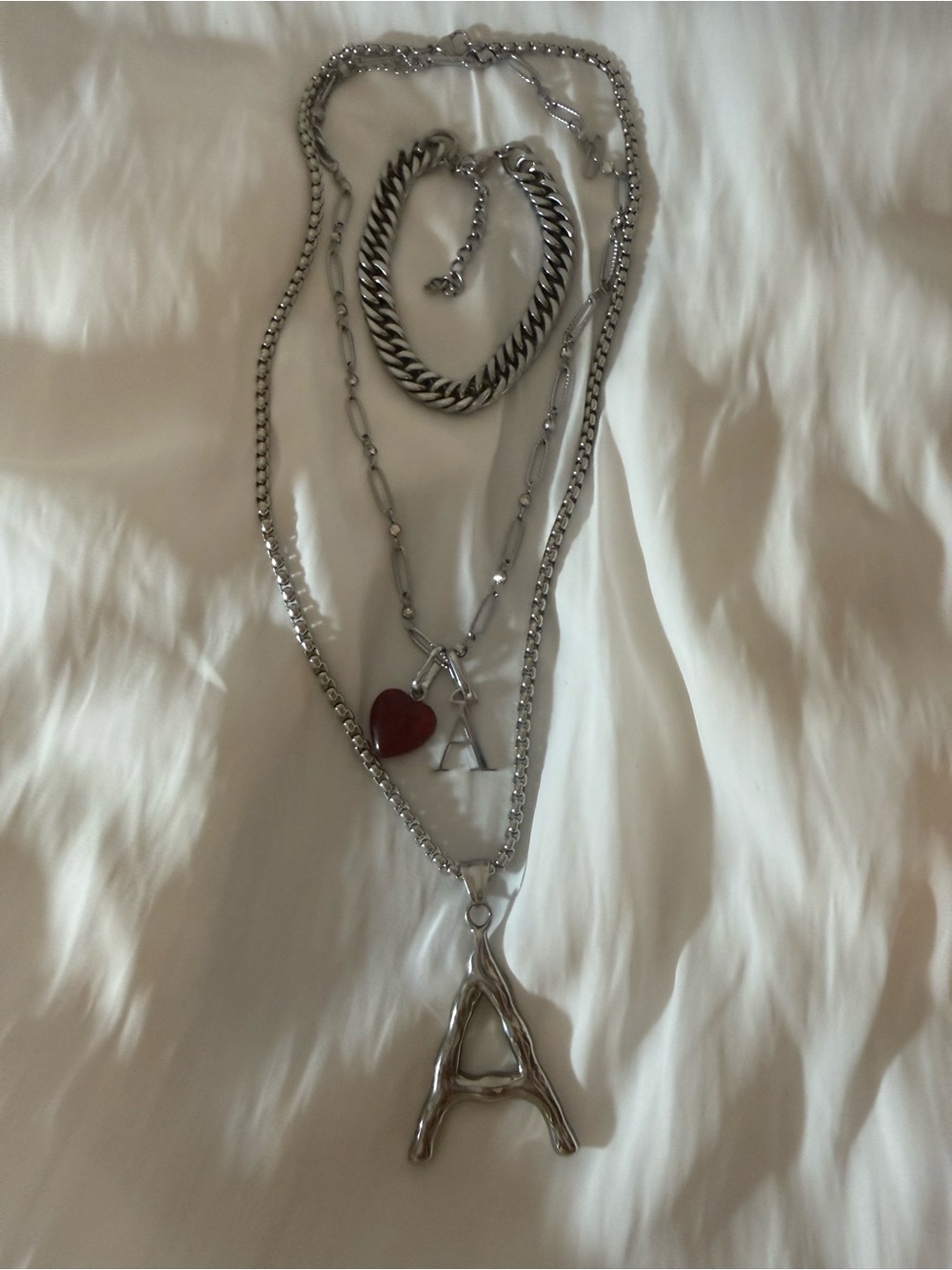 Layering Set-Silver “A” Necklace w AbbottLyon Necklace and Bracelet